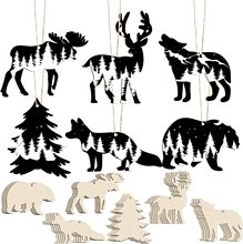 木制未抛光野生森林动物圣诞饰品挂饰 DIY动物派对悬挂工艺品
