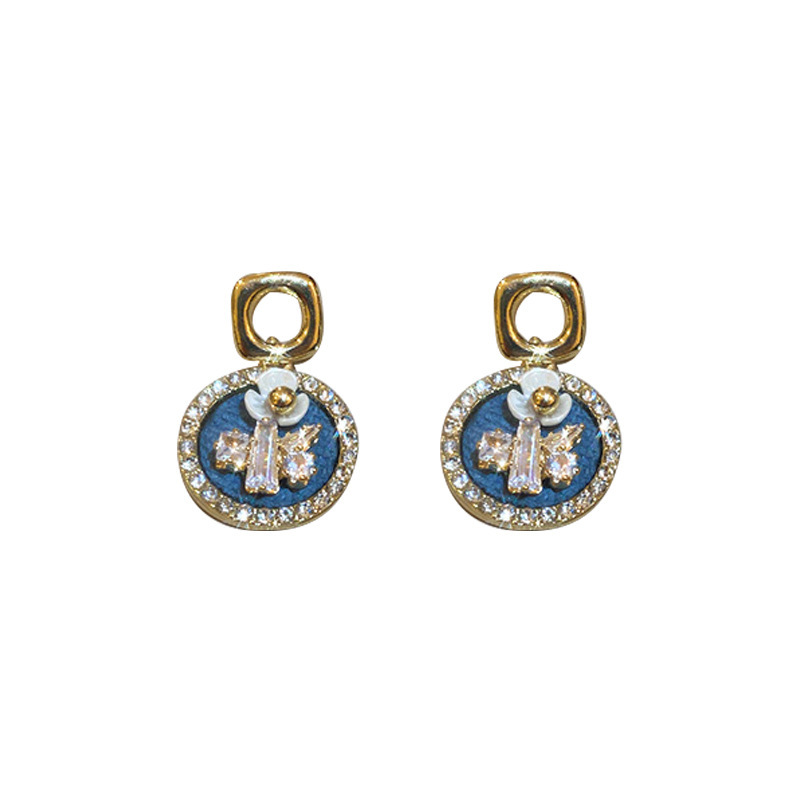 Sterling Silver Needle French Retro High-Grade Earrings Women's Light Luxury Diamond-Embedded Flower Earrings Graceful Online Influencer Hot Earrings