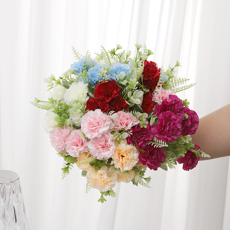 Artificial Flower Six-Head Carnation Wedding Celebration Decoration Mother's Day Bouquet Hydrangea Fake Flower Shooting Landscape Making Bouquet Carnation