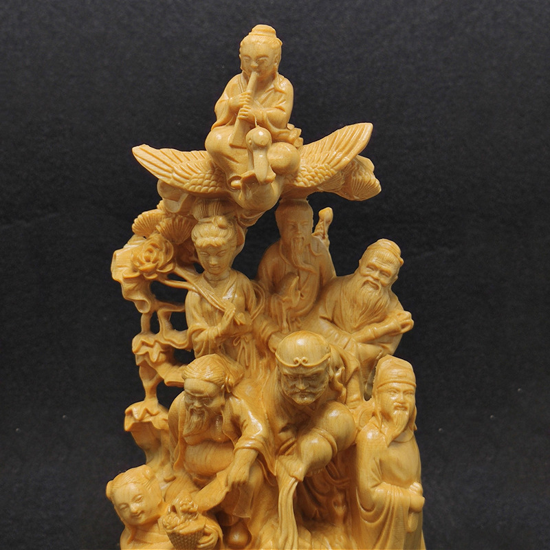 崖柏木八仙过海木雕摆件17×8×5.8cm饰书房书桌面装饰工艺厂批发