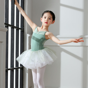 儿童舞蹈服女新款中国舞夏季吊带考级形体练功服公主欧根纱蓬蓬裙