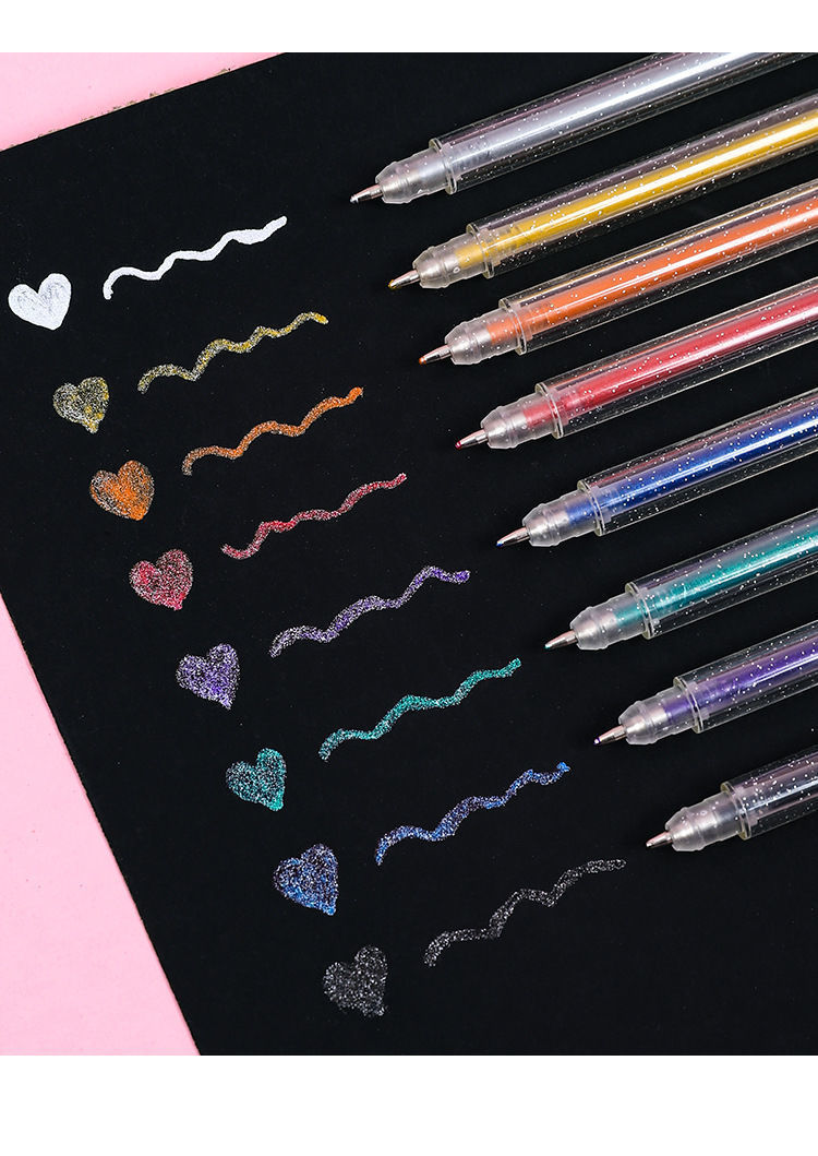 聚嘉 闪光啫喱笔8色手账荧光笔学生黑白纸涂鸦绘画变色闪光笔套装