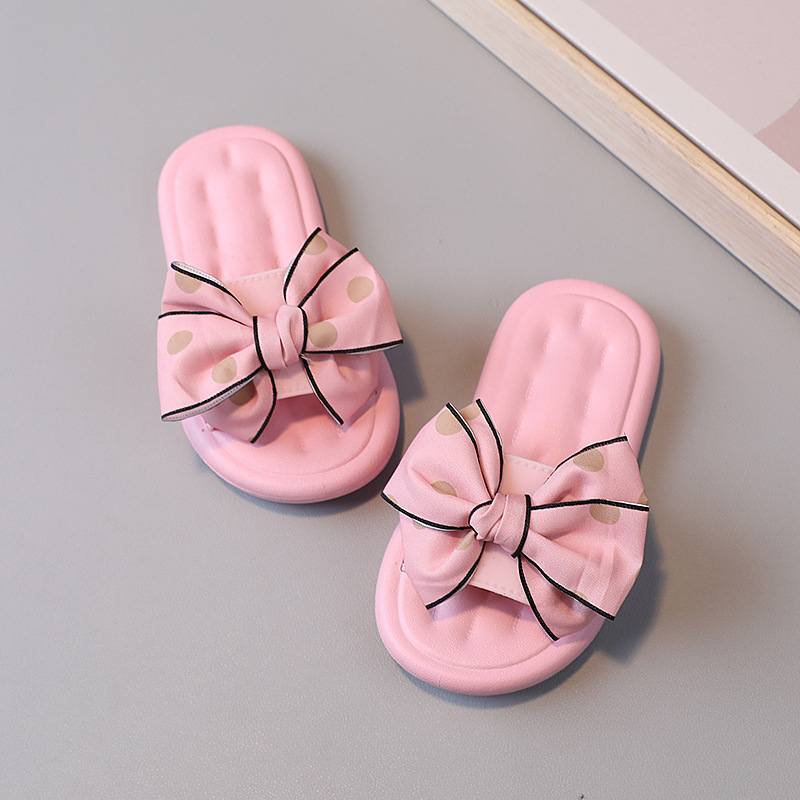 New Cute Children's Slippers Wholesale Korean Style Bow Non-Slip Slippers Baby Home Non-Slip Bath Shoes