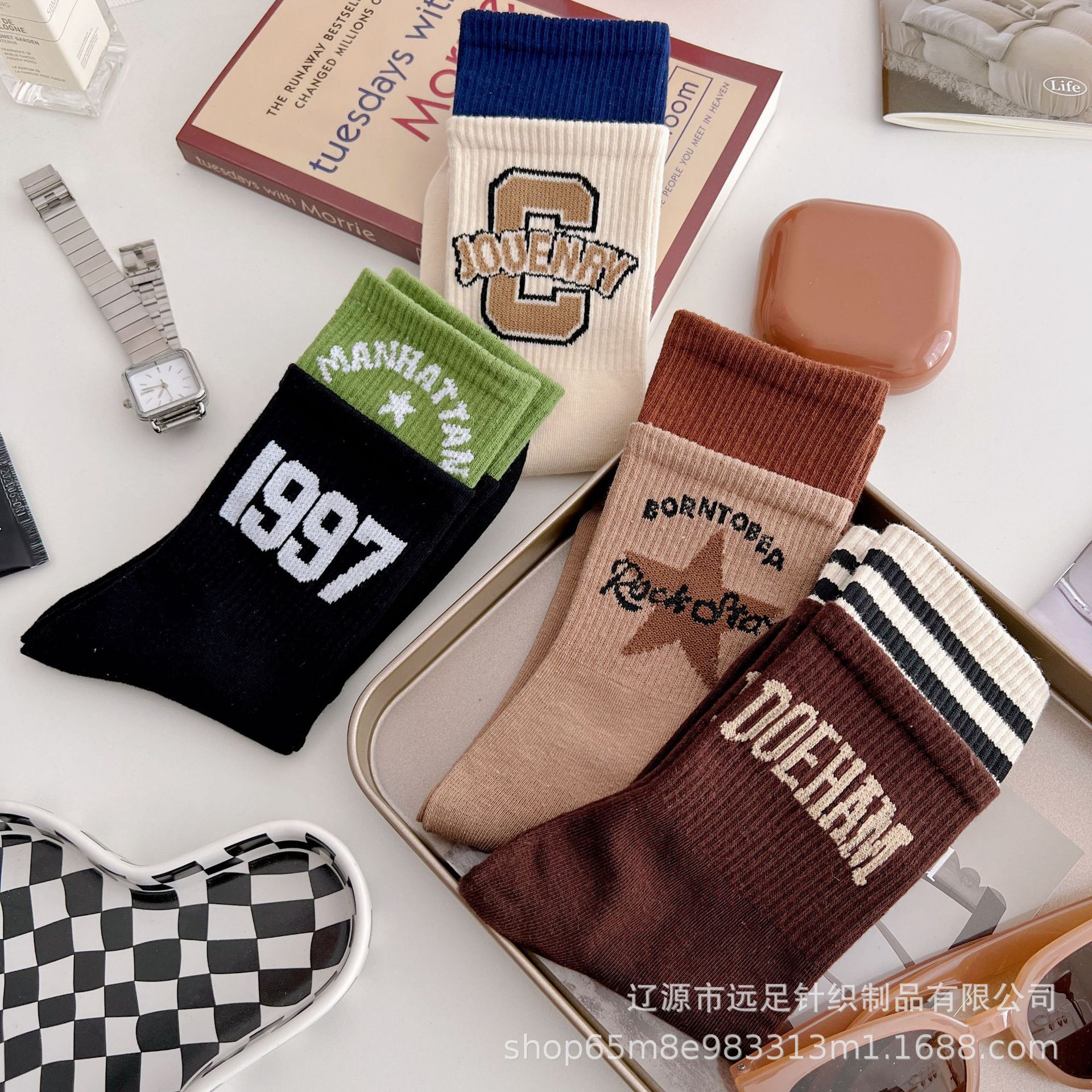 Hiking European and American Retro College Style Socks Women's Socks Mouth Tube Socks Korean Letter Baseball Socks Athletic Stockings