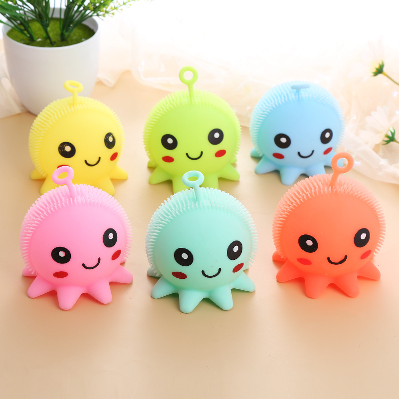 Cartoon Luminous Squeezing Toy Furry Elastic Ball Luminous Ball Luminous Octopus Small Gifts for Children Toy Wholesale Spot