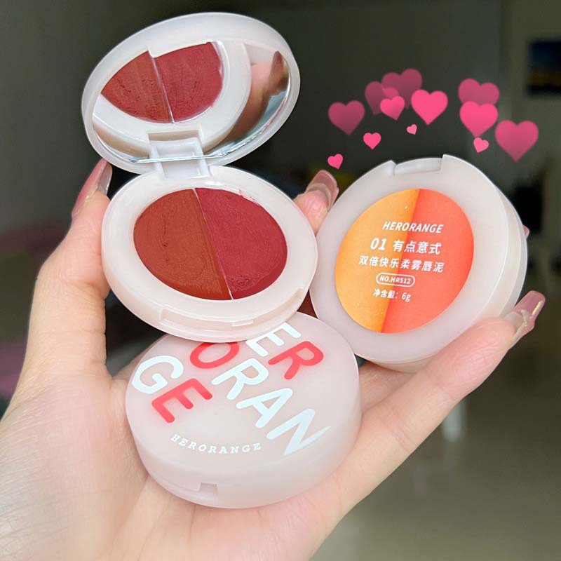 herorange~双拼柔雾唇泥哑光雾面持久双色唇釉平价学生显白口红泥-阿