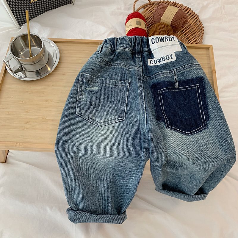 男童秋季新款裤子儿童破洞宽松休闲牛仔裤中小孩纯棉洋气直筒长裤