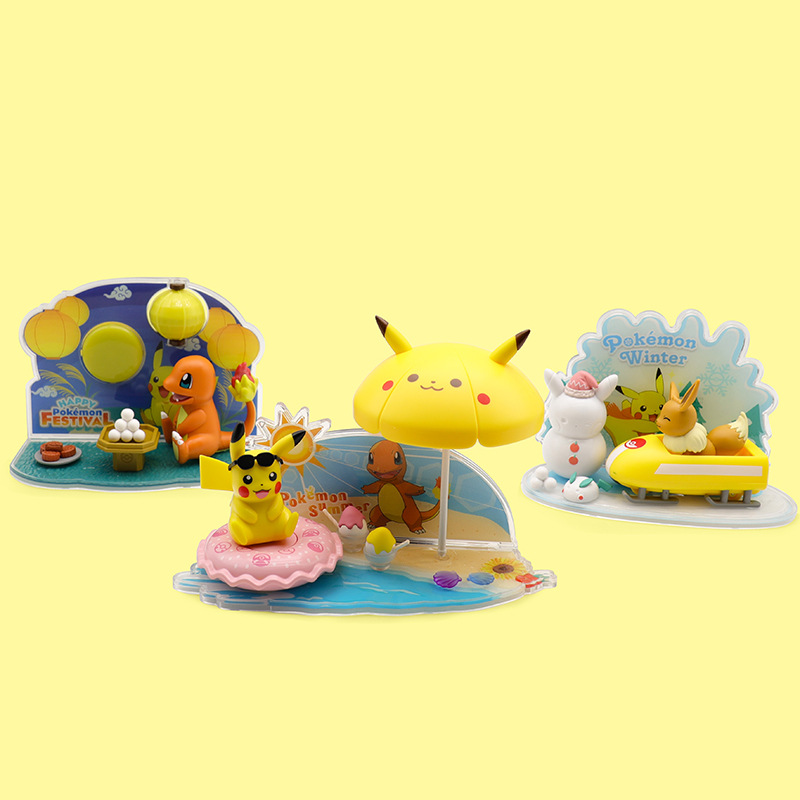 Genuine Pokemon Magic Baby Pikachu Charmander Yibu 3d Scene Decoration Doll Fashion Play Hand Toy