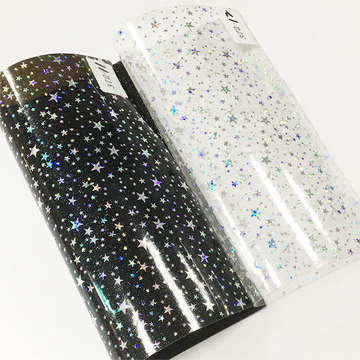 直销镭射星星带闪粉透明pvc膜 荧光星空透明pvc膜箱包鞋材diy面料