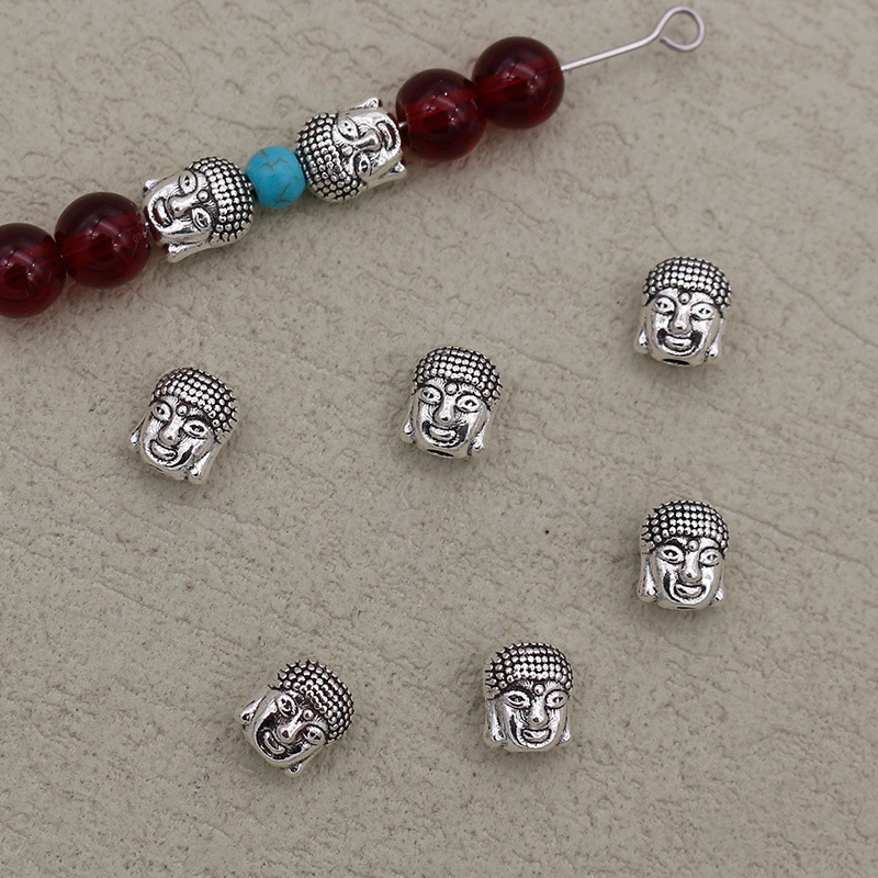 古银色藏银佛头小散珠 7mm禅意佛珠星月菩提念珠手工串珠diy饰品