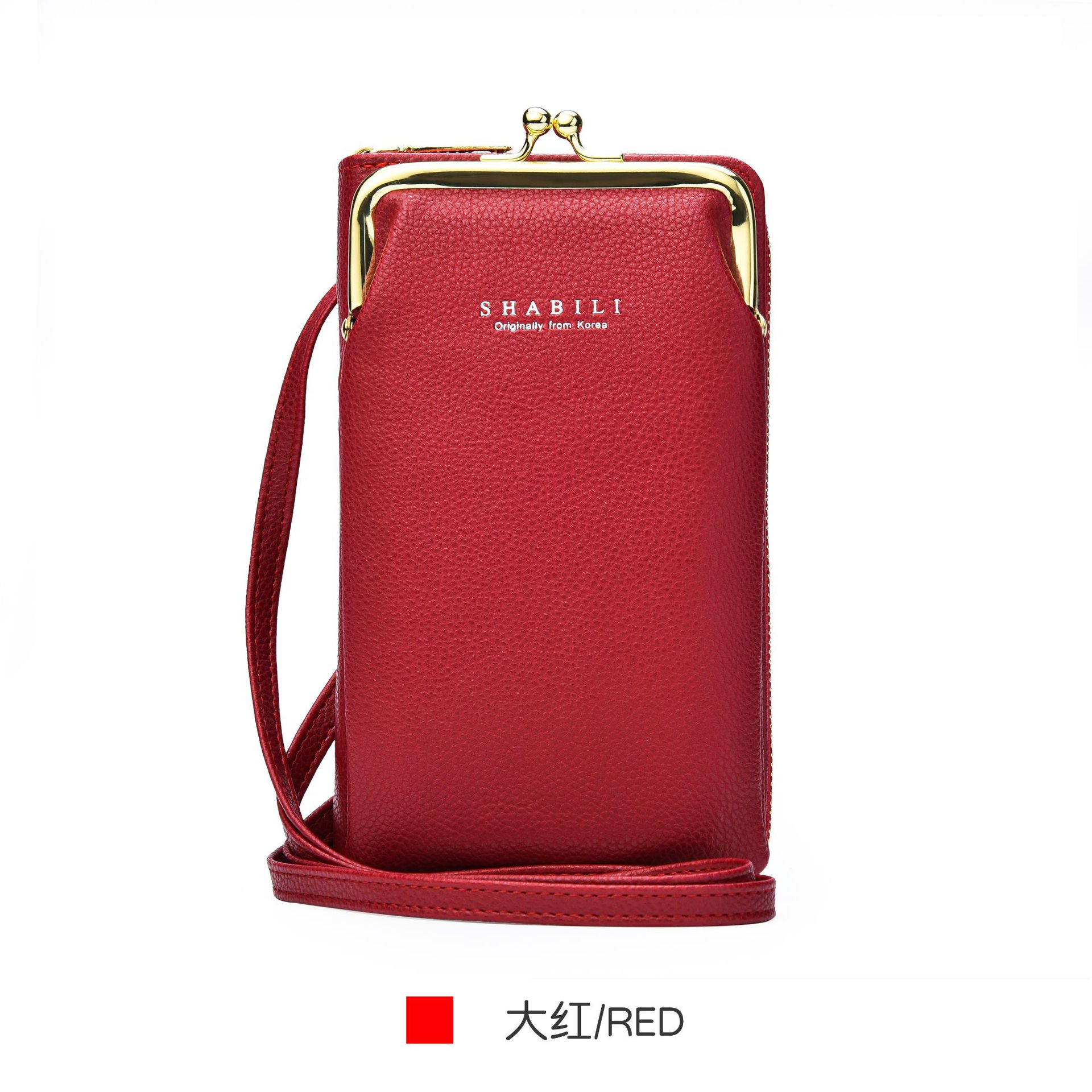 2023 New Mobile Phone Bag Women's Wallet Zipper Bag Korean Fashion Messenger Bag Lychee Pattern Shoulder Bag Large Capacity