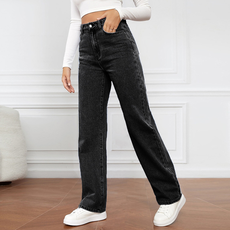 2024 New Cross-Border European and American High Waist Washed Women's Jeans Amazon Long Fashion Versatile Straight Pants