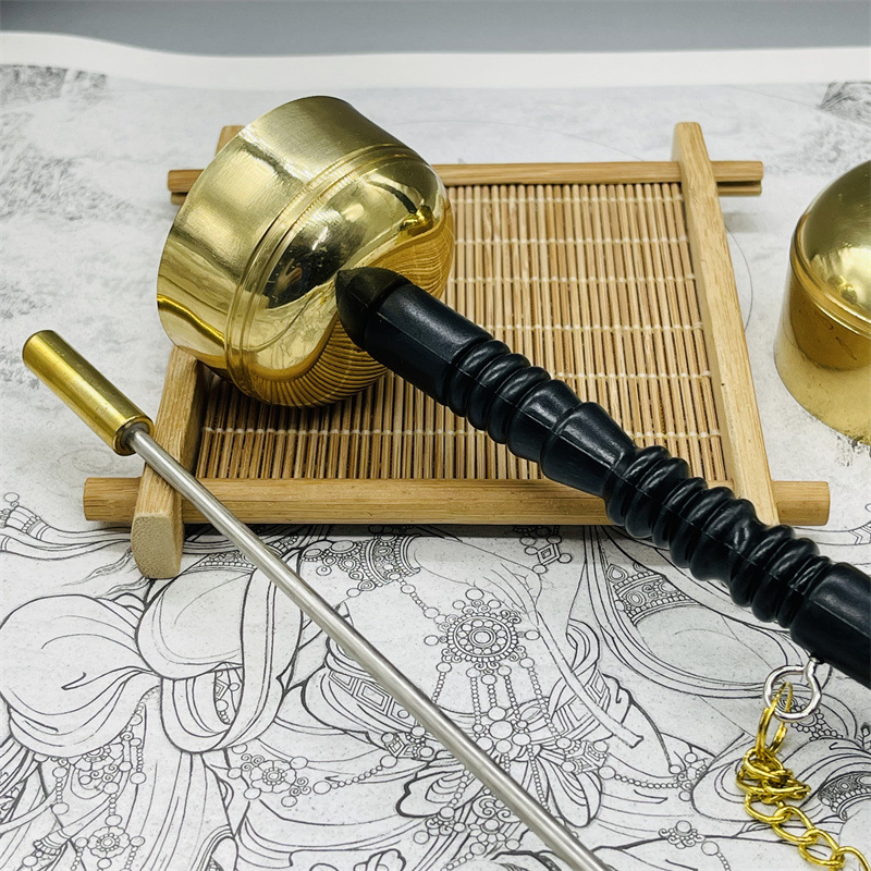 西藏特色铜引庆引磬引罄铜磬佛堂用具助念法器直杆叮铛敲铃摆件