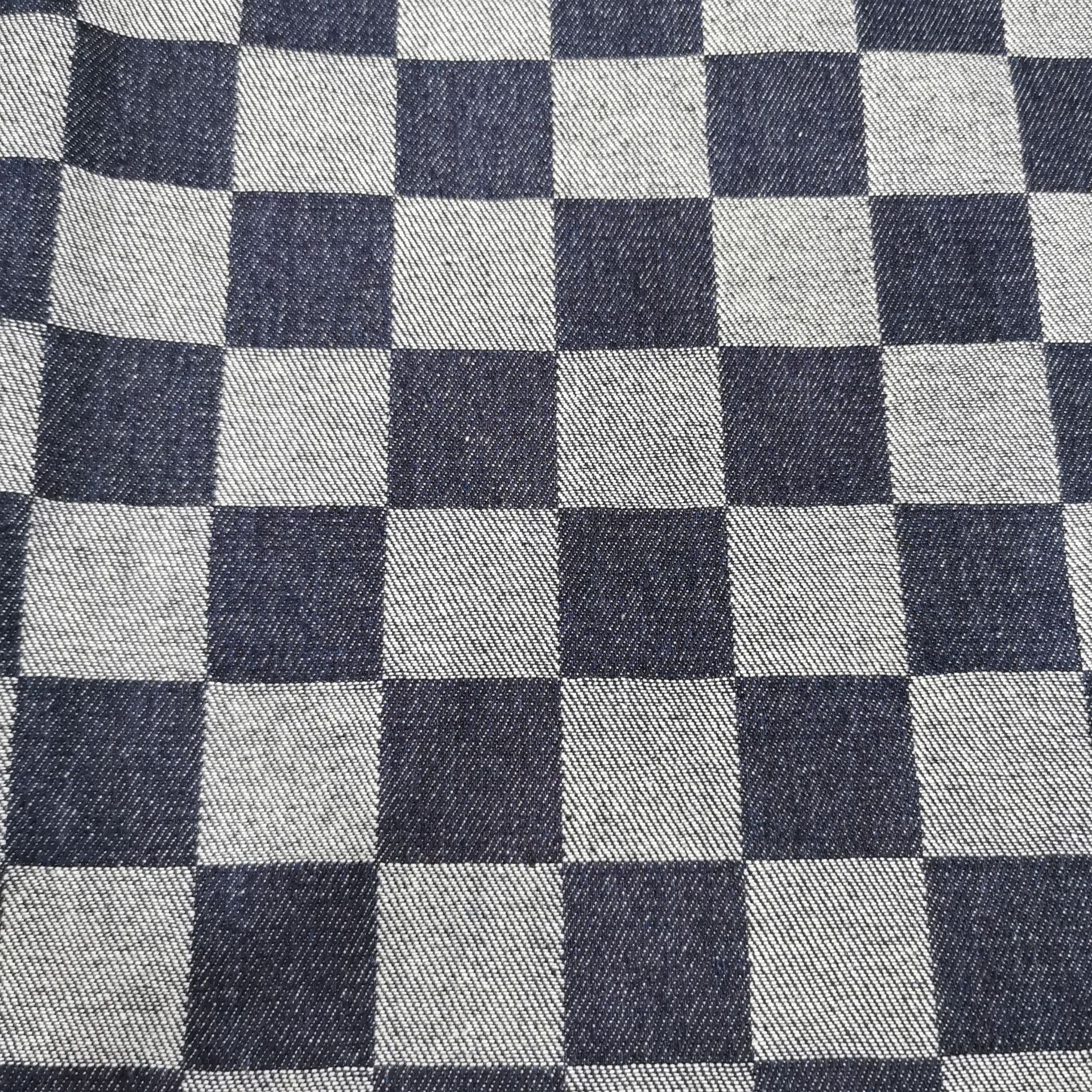 现货大方格子大正方形提花洗水牛仔布可水洗斜纹牛仔布10*10手袋