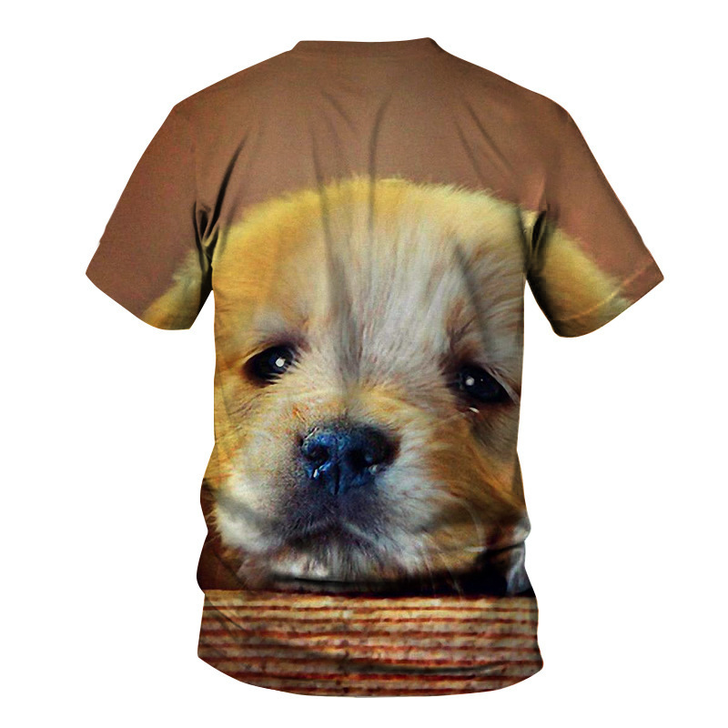 跨境外贸 狼狗头土狗图案3d印花短袖男女情侣装t恤潮流半袖上衣服