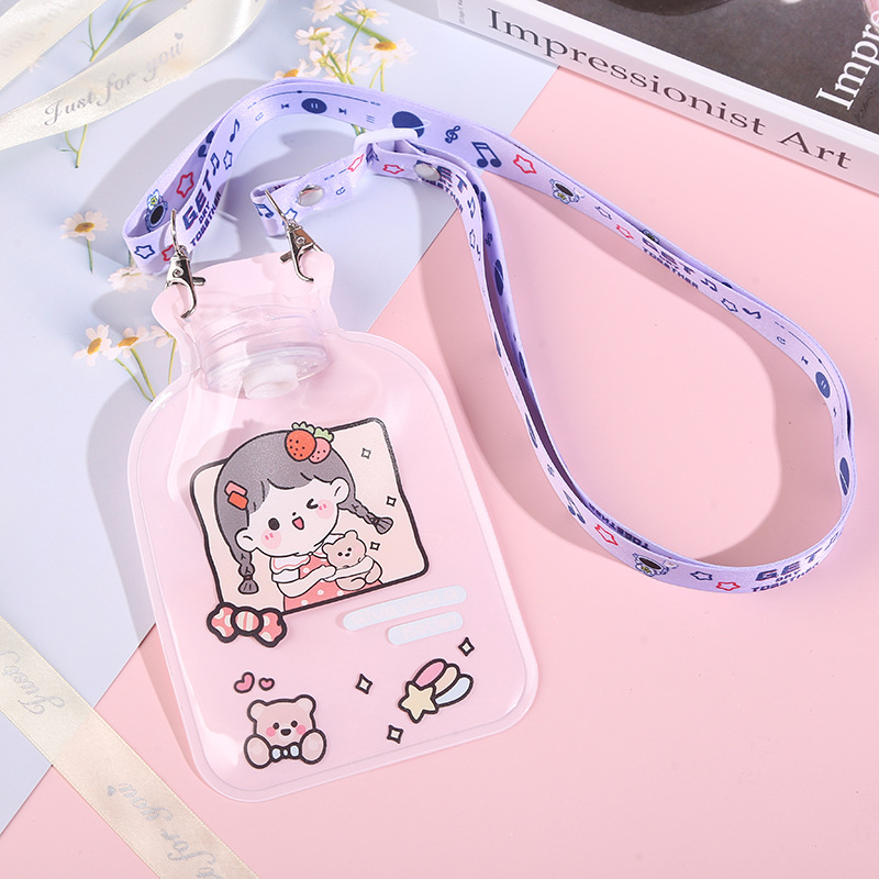 Korean Style New Style Warm Waist Portable Hand Warmer Lanyard Water Filling Hot Water Bag Cartoon Pattern Water Injection Transparent PVC Hand Warmer