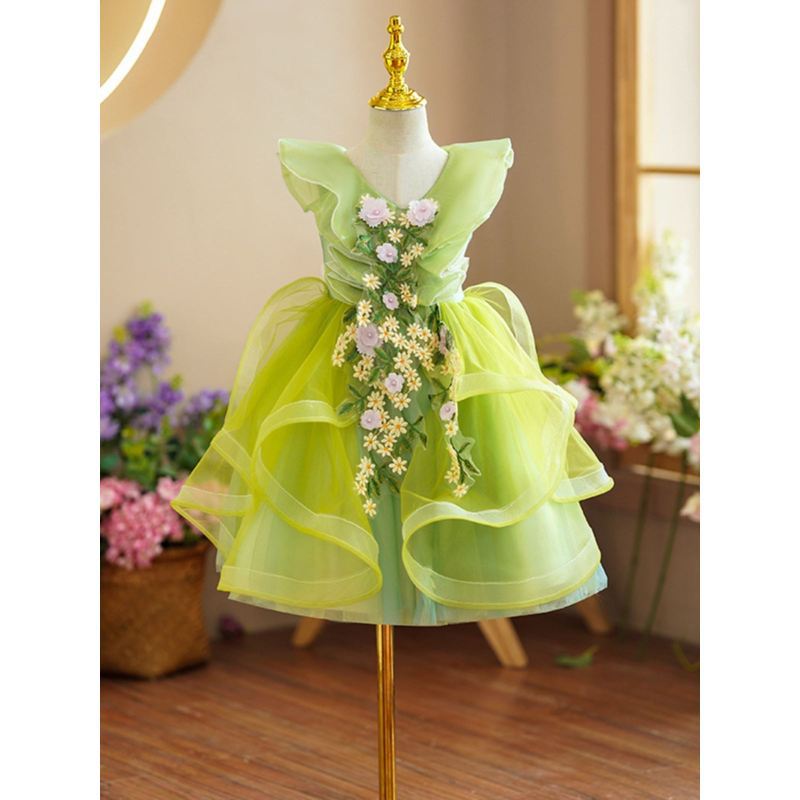 儿童绿色演出裙子蓬蓬裙幼儿园表演服女童绿森系公主裙礼服舞蹈服