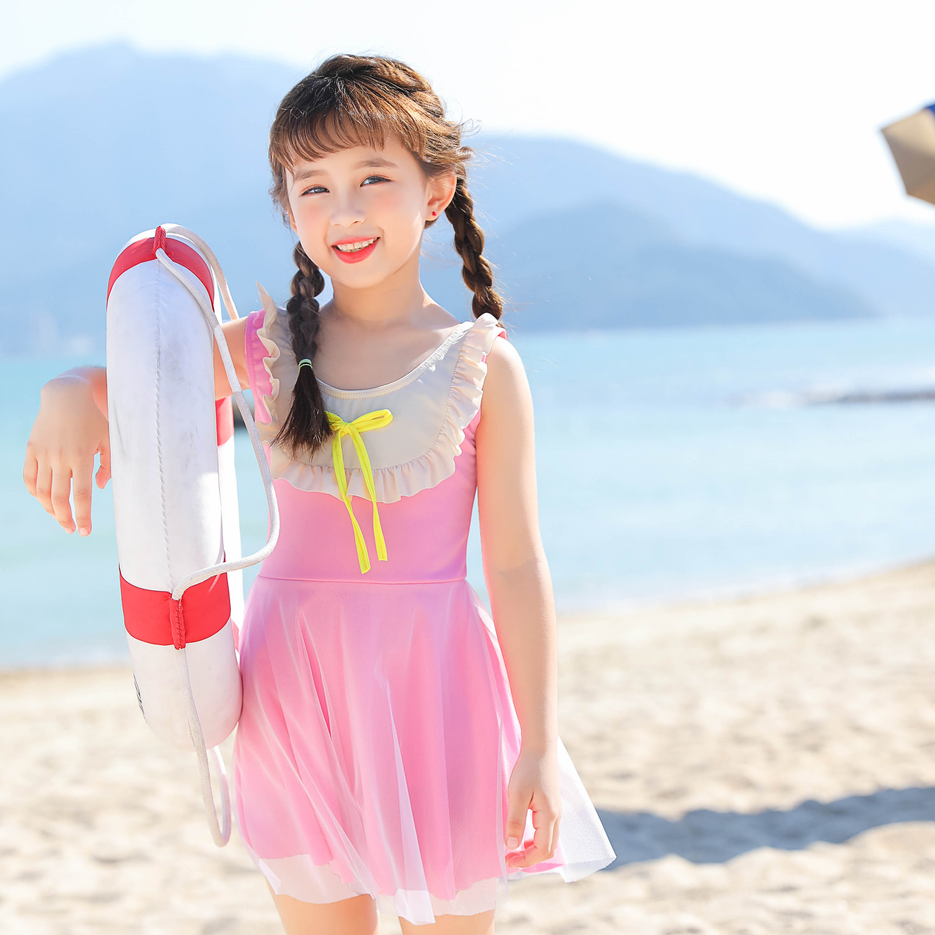 儿童泳衣新款韩版可爱纱裙连体保守泳衣中小大童速干度假女童泳衣