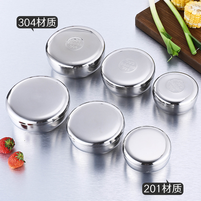 304不锈钢带盖单层碗韩式带盖米饭碗蒸饭碗小菜碗食物留样盒小碗