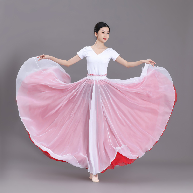 720度大摆裙两面穿广场舞半身裙现代舞新疆演出古典舞蹈服女长裙
