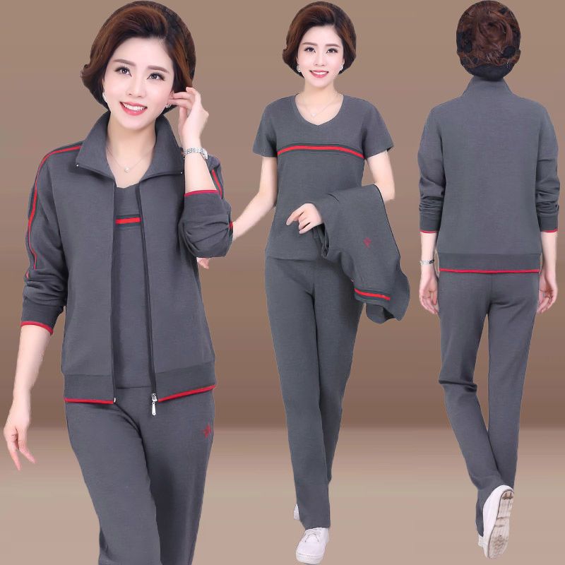 中老年运动服套装女春秋三件套2024新款40岁50休闲洋气外套妈妈装