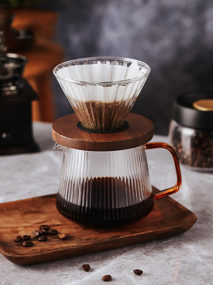 光一玻璃手冲咖啡分享壶v60过滤杯套装手工咖啡器具复古实木托