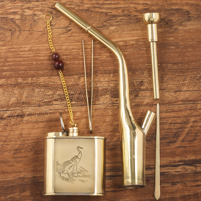 金泰纯铜水烟壶黄铜复古老式水过滤烟斗水烟袋水烟筒全铜全套两用