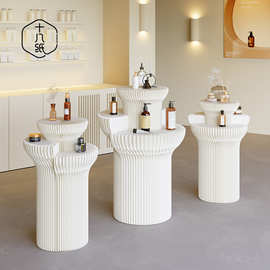 十八纸商用三阶圆柱展架美容院样品陈列展示台超市产品展会置物架