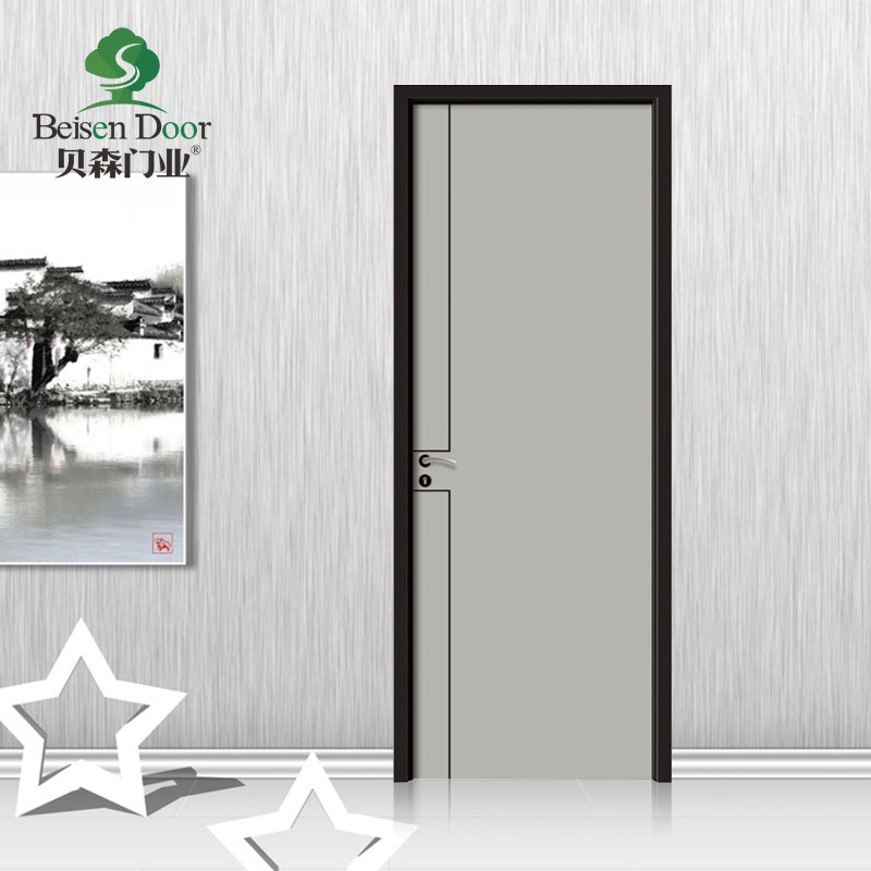 贝森木门灰色室内套装门卧室房间极简环保家用隔音无漆多层实木门