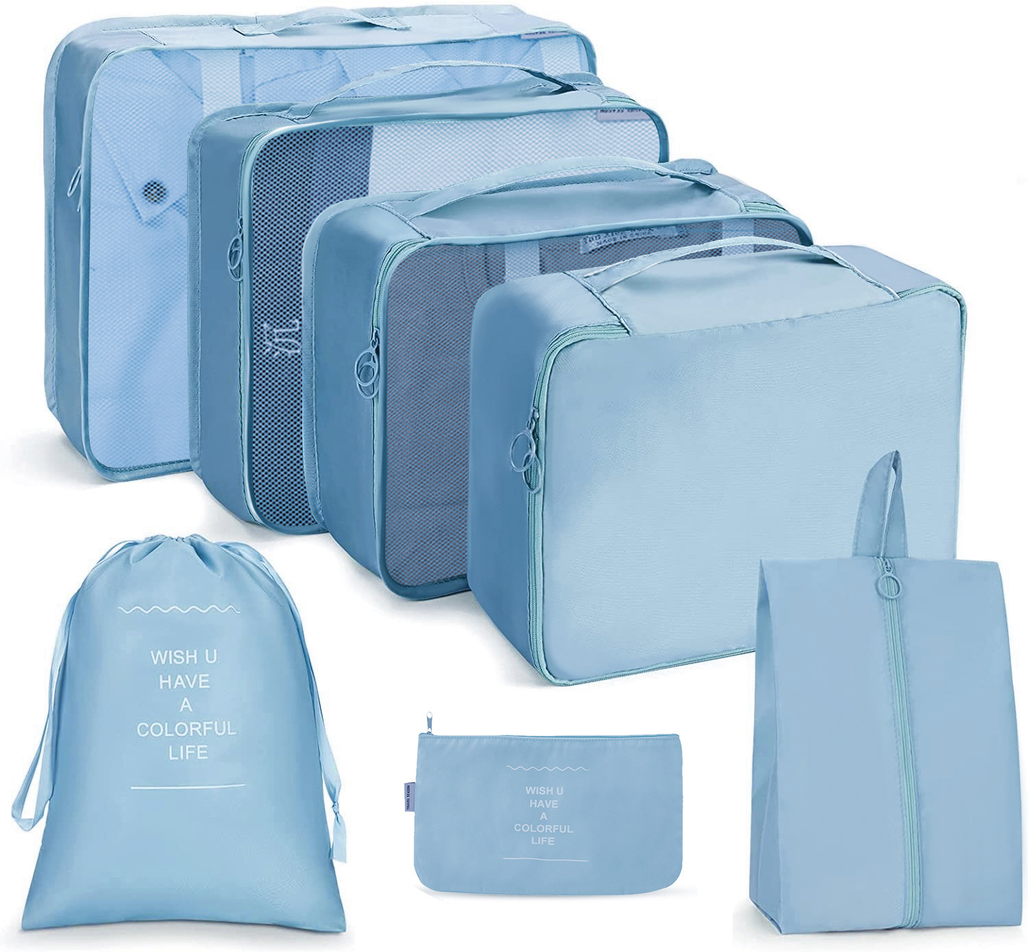 Amazon Hot Travel Buggy Bag Eight-Piece Set Luggage Clothes Shoes Underwear Storage Bag Organizing Folders