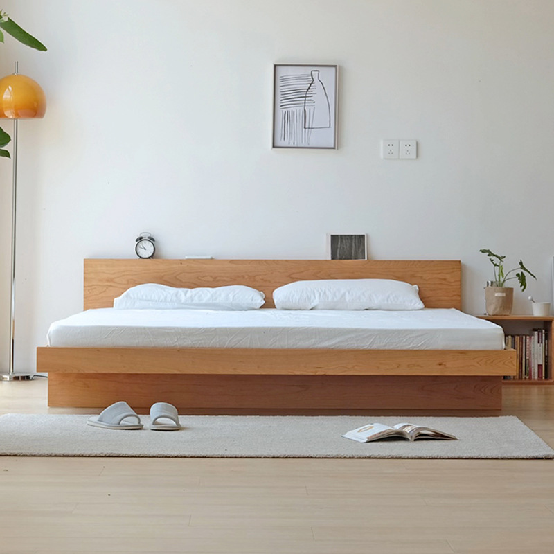 实木双人床北欧简约主卧室大床日式极简榻榻米全木悬浮床岛屿家具