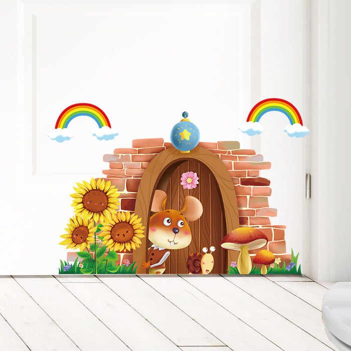 墙贴小老鼠房子宝宝墙角幼儿园卡通墙角房门儿童房墙壁贴纸贴画