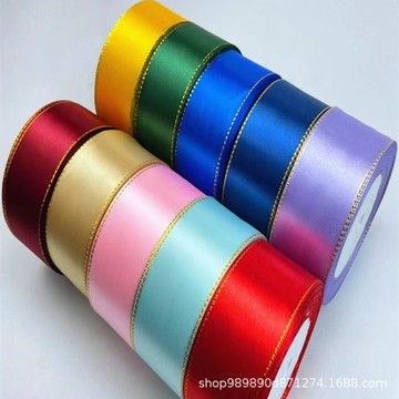 跨境热销4cm双金边缎带涤纶织带节日装饰绸带布条diy材料彩色丝带