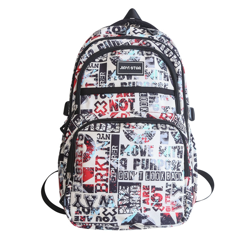 Backpack Men's and Women's New Large Capacity Graffiti Trendy Sports Leisure Couple Backpack Early High School Student Schoolbag