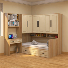 衣柜床一体小户型实木带书桌储物柜子儿童房侧柜榻榻米衣柜床组合