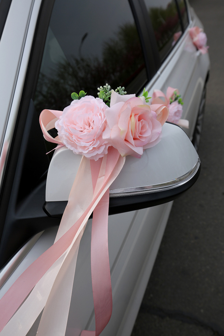 森系婚车花副车主车婚礼花车装饰后视镜车门拉花婚庆车花装饰
