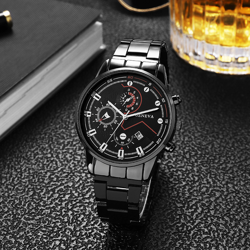 Foreign Trade Cross-Border Hot Selling Fashion Calendar Business Men's Watch Men's Watch Six-Pin Metal Mesh Belt Alloy Strap