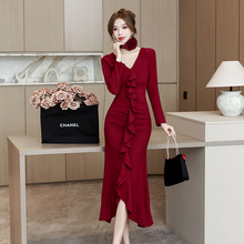 红色连衣裙女春季2024新款宴会晚礼服高级感法式气质修身包臀裙子