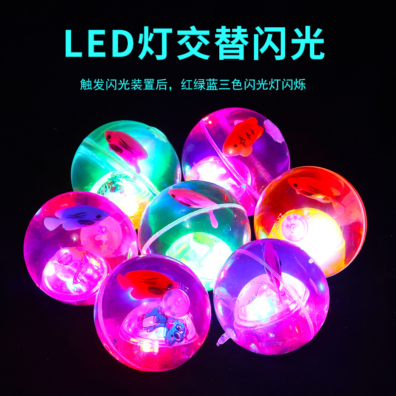 6.5cm with Rope Large Luminous Crystal Ball Thickened Elastic Ball Children's Toy Stall Night Market Wholesale Factory