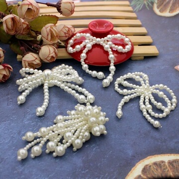 蝴蝶结串珠网红装饰订珠珍珠串婚纱头饰辅料手工编织流苏配件跨境