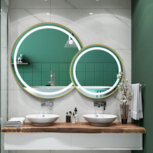 不锈钢子母双圆镜子欧式酒店壁挂式智能浴室镜卫生间洗漱台梳妆镜