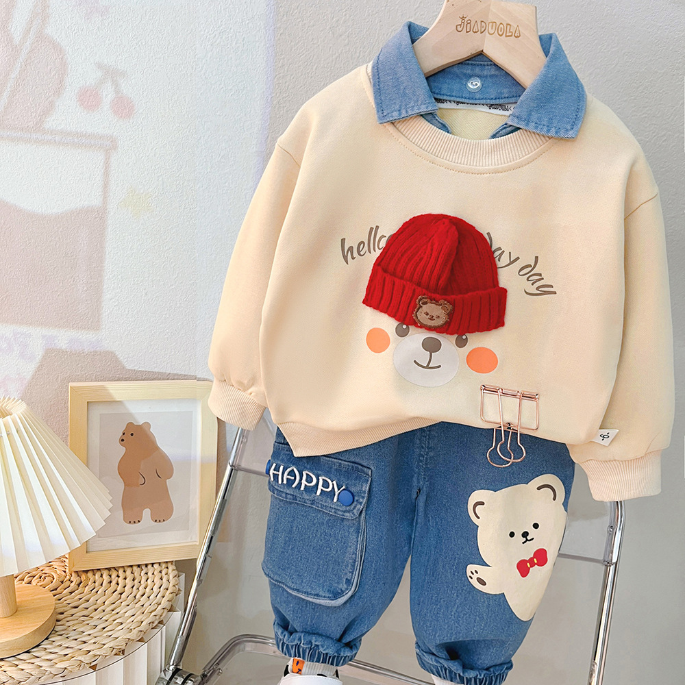 2269 Children's Sweatshirt Suit Western Style Children Two-Piece Spring and Autumn Boys' Casual Wear Baby Autumn Clothing Children's Clothing