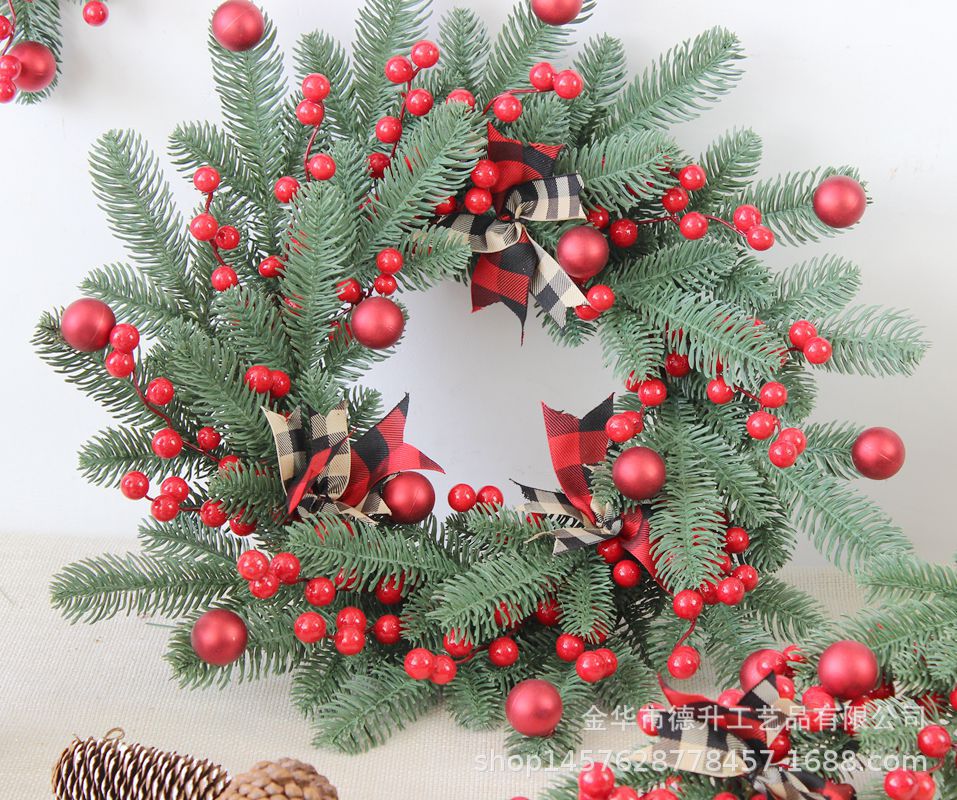 2022 Cross-Border E-Commerce Amazon Chinese Hawthorn Fortune Fruit Pine Needle Rattan Garland Lintel Inverted Tree Christmas Decorations