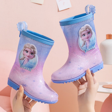 跨境爱莎公主儿童雨鞋女童防滑上学专用女孩冰雪奇缘户外雨靴雨鞋