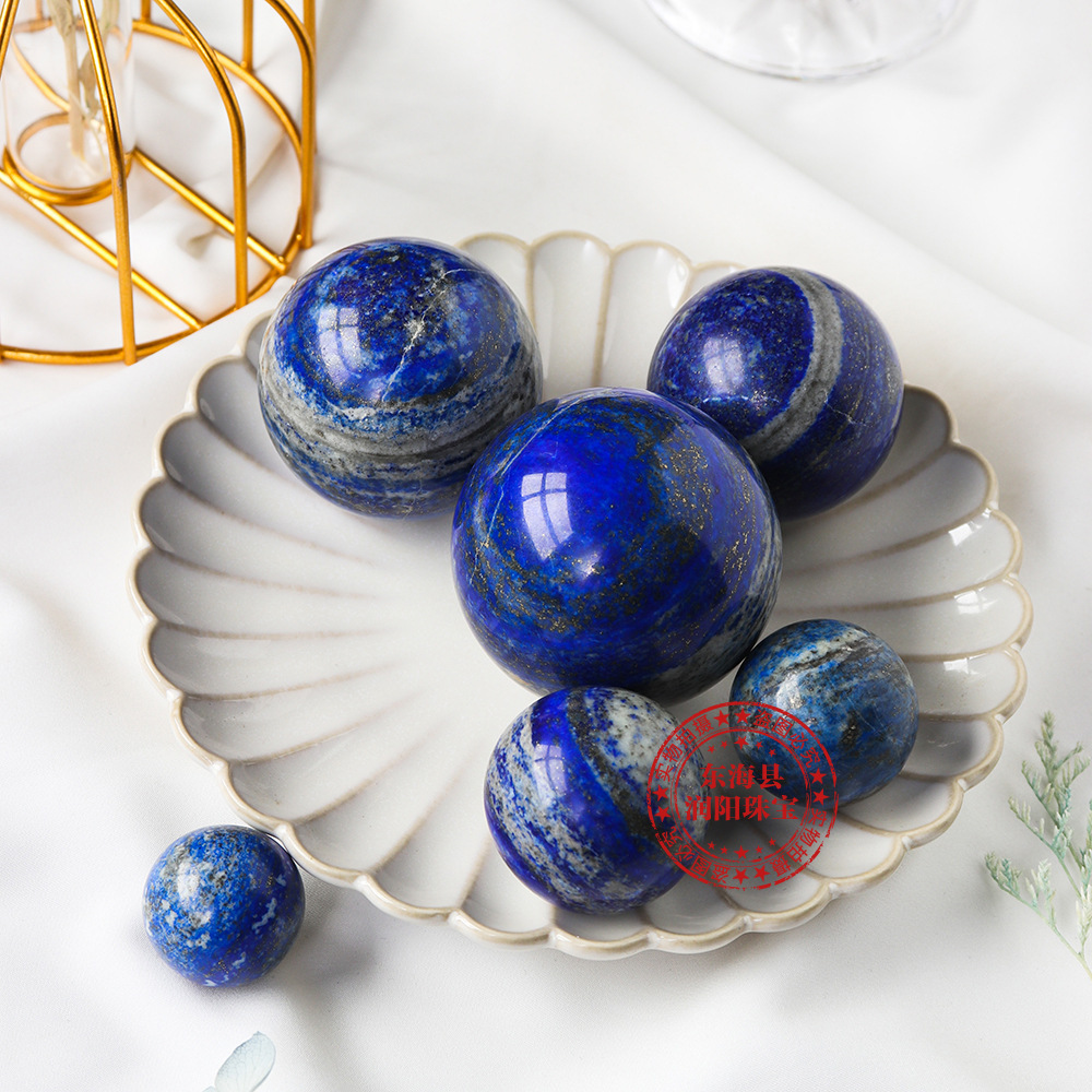 天然青金石水晶球原石打磨半宝石圆球把玩摆件居家装饰厂家直供