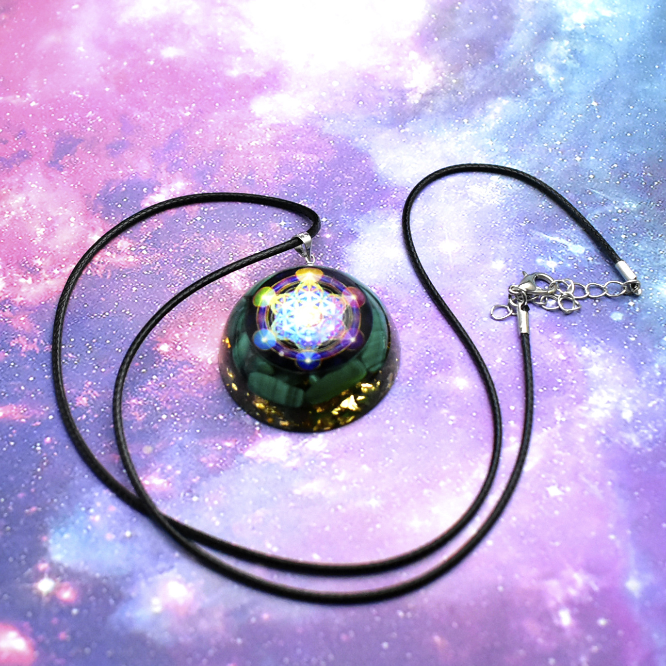 查克拉吊坠大天使符文天然水晶滴胶吊坠孔雀石碎石