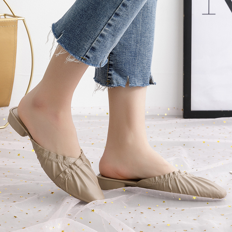 [Spot Delivery] Four Seasons New Personalized Closed Toe Half Sandals Women's Outer Wear Pointed Toe Fashion All-Matching Lazy Slippers