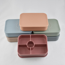 硅胶饭盒五分格食品级大餐盒长方形大容量便当盒可加热带饭盒批发