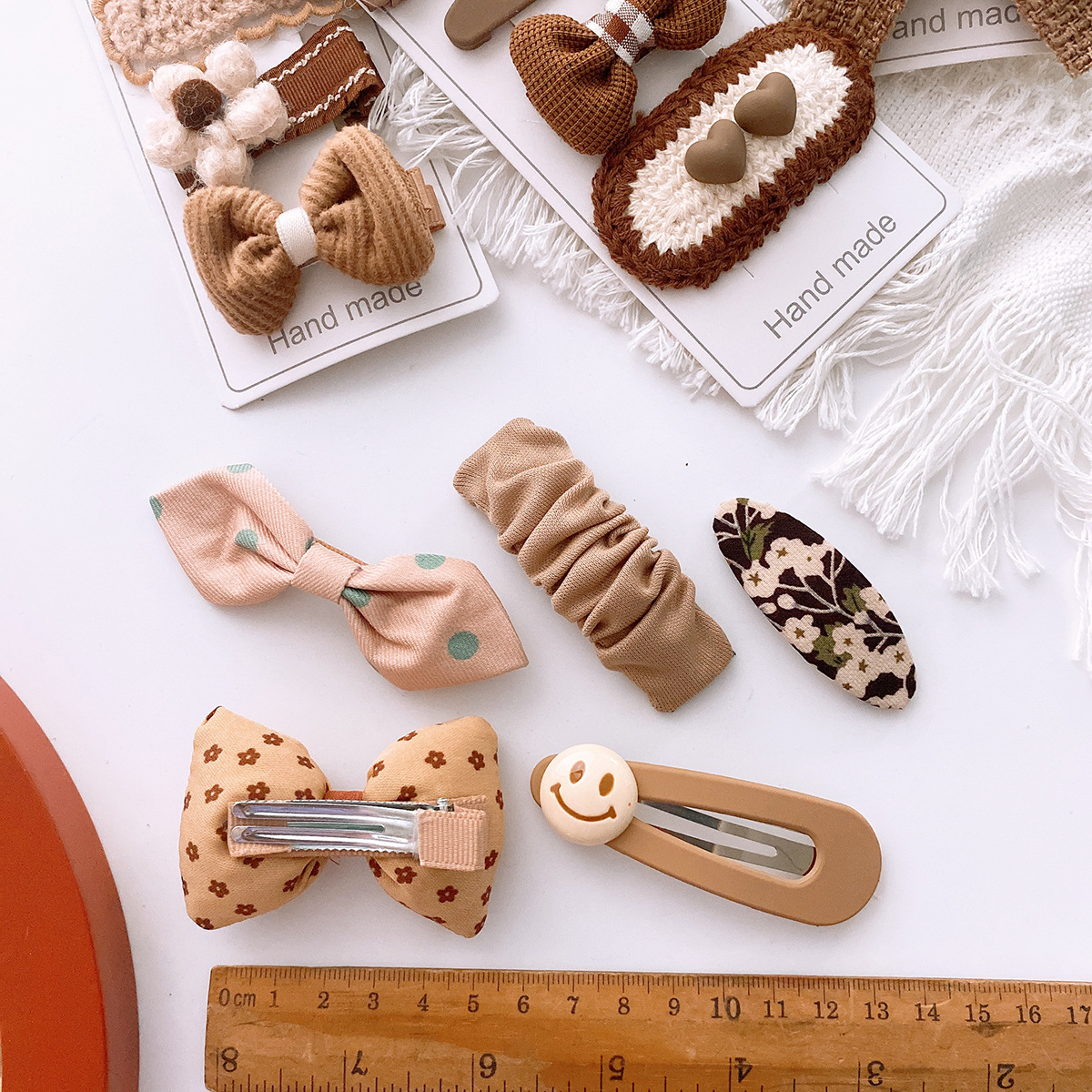 Korean Style New Autumn and Winter Milk Tea Color Fabric Bow Girl Heart Sweet Hair Beauty Clip Hairpin Children Bang Side Clip