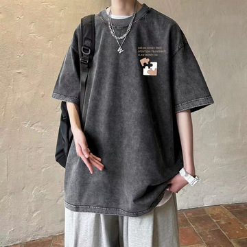 美式复古水洗做旧短袖t恤男宽松夏季美式复古半袖体恤上衣服ins潮